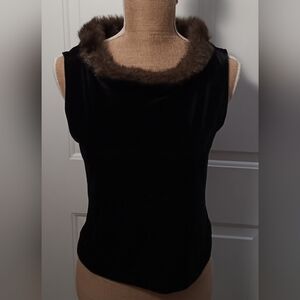 R&K Evening faux fur collar velvet tank,36" bust, 19.5" shoulder to hem